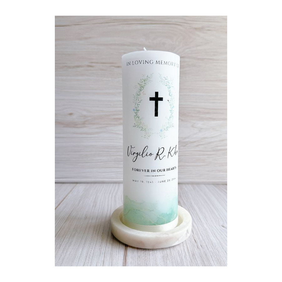 Memorial Candle Green Floral