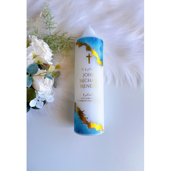 Blue Gold Baptism Candle
