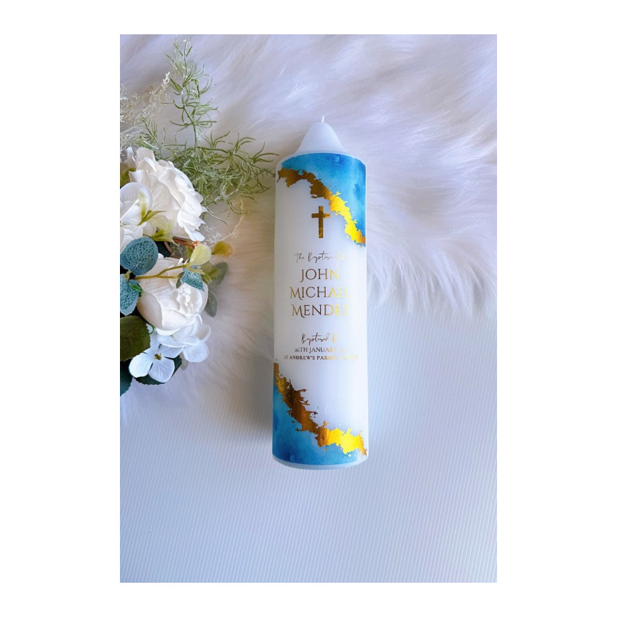 Blue Gold Baptism Candle Blue Gold Baptism Candle